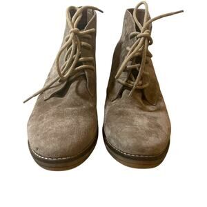 Midas Napoleon Tan Suede Lace Up Ankle Heeled Boots Women's Size 5.5